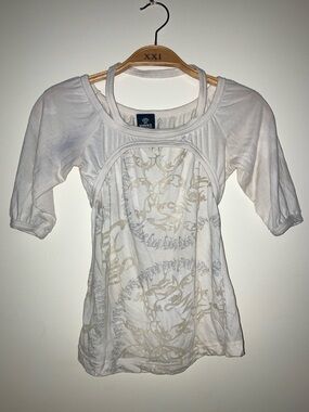 Vintage Y2K Versace Jeans Couture Baroque Print Baby Doll Top